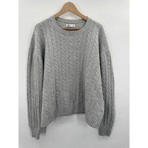 Hollister Medium Sweater Cable Knit Gray Oversized Cottagecore Preppy Crew Neck